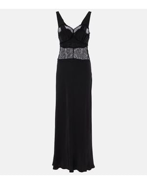 Victoria Beckham Lace-Trimmed Silk Midi Dress - Black