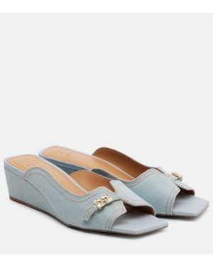 Ganni Butterfly Wedge Mules - Blue