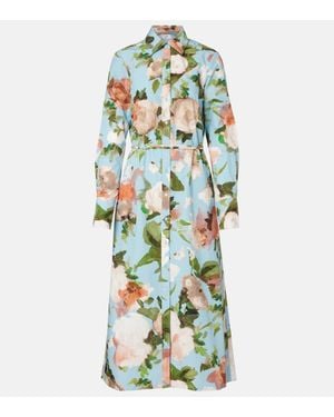 Erdem Robe Chemise A Fleurs - Blanc