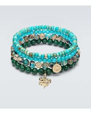 Sydney Evan Set Of 4 14Kt Beaded Bracelets With Gemstones - Blue