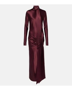 Galvan London Emilie Tie-Neck Satin Maxi Dress - Red