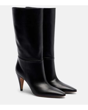 Gianvito Rossi Elise 85 Leather Mid-Calf Boots - Black