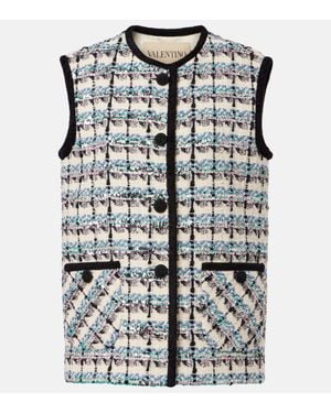 Valentino Mossi Sequined Cotton-Blend Tweed Vest - White