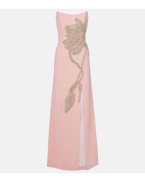Costarellos Fara Floral-Applique Crepe Gown - Pink