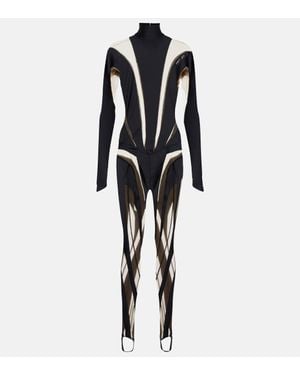 Mugler Panelled High Neck Mesh Jumpsuit - Black