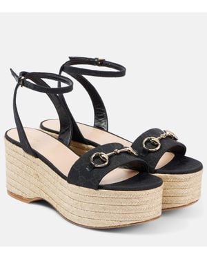 Gucci Espadrille-Wedges Lady Horsebit Aus Veloursleder - Schwarz