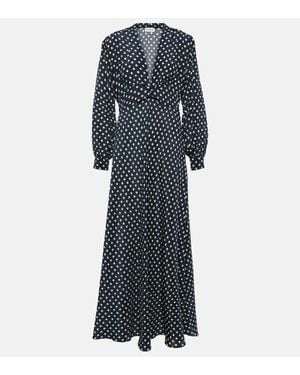 RIXO London Emory Polka-Dot Silk Maxi Dress - Blue