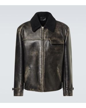Prada Lederjacke Mit Shearling - Schwarz