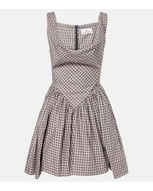 Vivienne Westwood Mini Sunday Checked Draped Cocktail Dress - Grey