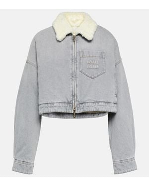 Miu Miu Cropped Denim Jacket - Grey