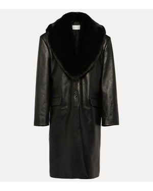 Magda Butrym Mantel Aus Leder Mit Faux Fur - Schwarz