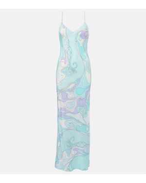 Emilio Pucci Orchidee Silk Maxi Dress - Blue