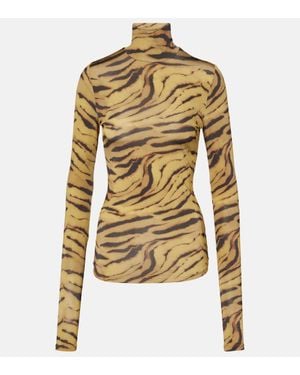 Ganni Tiger-Print Jersey Top - Metallic