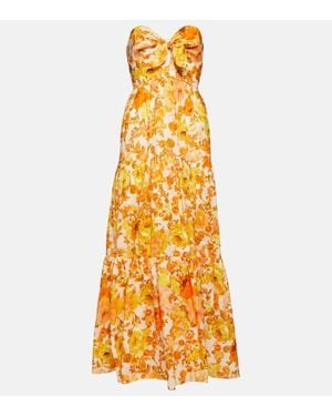Zimmermann Vestido Largo De Algodon Floral - Metálico