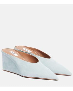 Alaïa Cube 75 Suede Wedge Mules - White