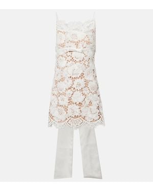Self-Portrait Bow-Detail Lace Minidress - White