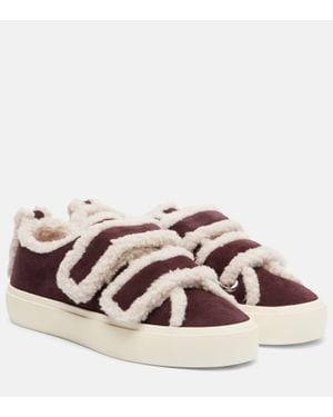 Inuikii Shearling-Trimmed Suede Sneakers - Pink
