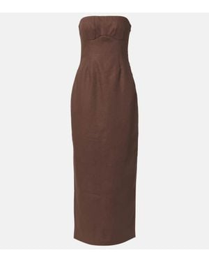 SIR. Evalita Linen Bustier Maxi Dress - Brown