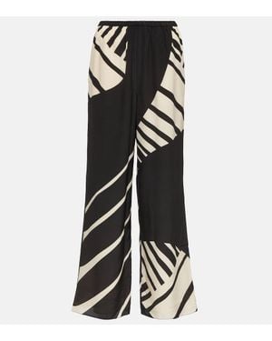 SIR. Printed Mid-Rise Silk Wide-Leg Trousers - Black