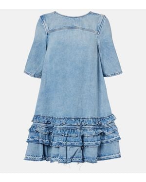 Ganni Ruffled Denim Minidress - Blue