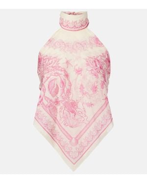 Versace Top Underwater Barocco De Algodon Y Seda - Rosa