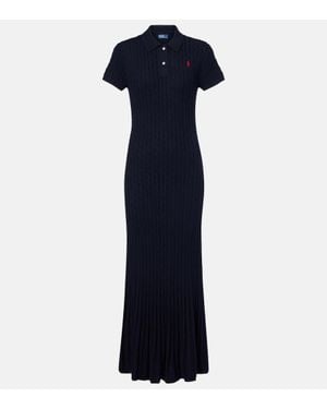 Polo Ralph Lauren Ribbed-Knit Cotton-Blend Polo Dress - Blue