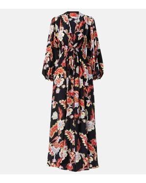 La DoubleJ Printed Shirred Silk Maxi Dress