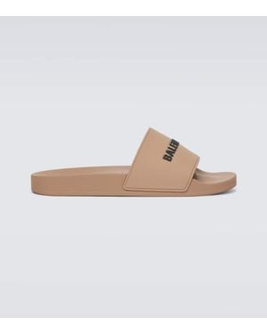 Balenciaga Pool Logo Rubber Slides - White