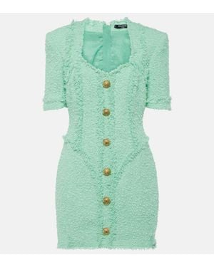 Balmain Embellished Tweed Minidress - Green