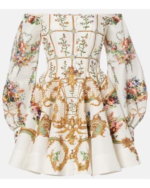 CAMILLA Bustier-Kleid Aus Leinen Und Seide - Mettallic