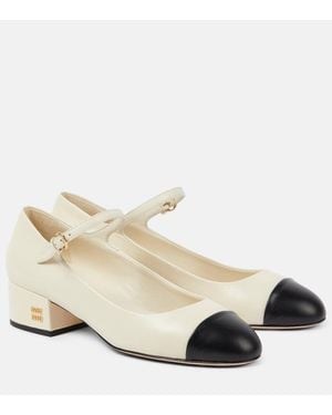 Miu Miu Logo Leather Mary Jane Court Shoes - Natural