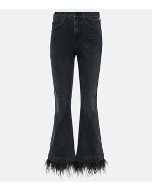 Veronica Beard Carson High-Rise Feather-Trimmed Flared Jeans - Black