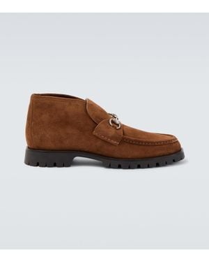 Gucci Horsebit Suede Ankle Boots - Brown