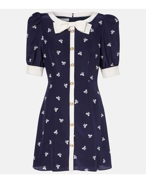 Alessandra Rich Bow-Detail Polka-Dot Silk Minidress - Blue