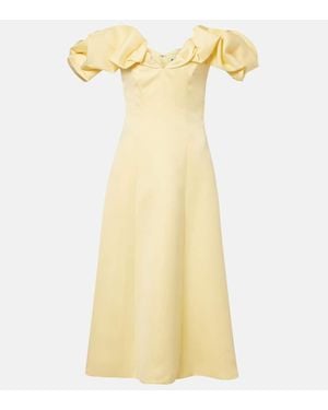 LEO LIN Annie Ruffled Off-Shoulder Midi Dress - Yellow
