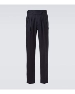 Rubinacci Virgin Wool Flannel Tapered Trousers - Blue