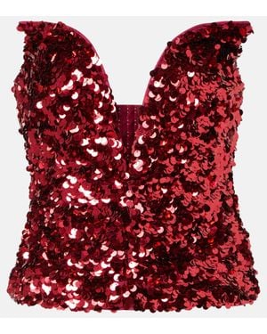 Self-Portrait Sequined Corset - Red