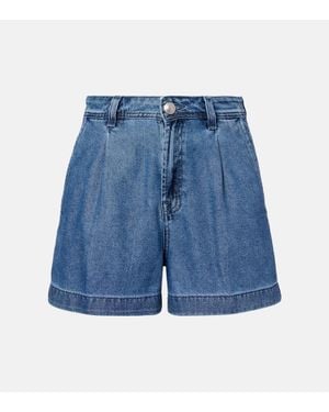 7 For All Mankind Hilo Pleated Denim Shorts - Blue