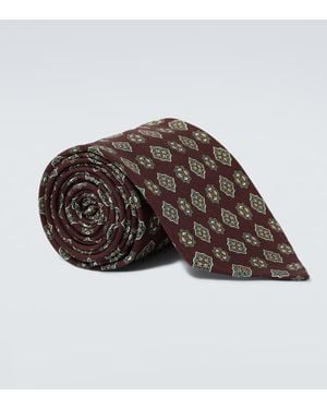 Rubinacci Printed Silk Satin Tie - Brown