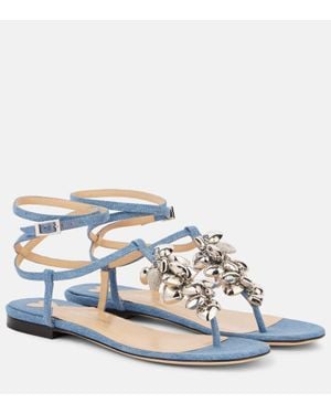 Mach & Mach Sandales Puffy Heart En Jean A Cristaux - Bleu