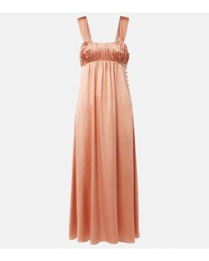 Chloé Ruched Silk Satin Maxi Dress - Orange