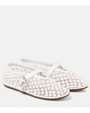 Alaïa Bailarinas De Malla Con Piel Y Tachuelas - Blanco