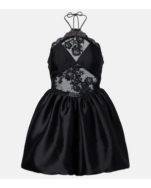 Self-Portrait Lace-Trimmed Halterneck Taffeta Minidress - Black