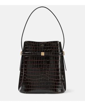 TOTEME Croc-Effect Leather Bucket Bag - Black