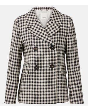 Max Mara Fata Checked Cotton, Silk, And Hemp Blazer - Black