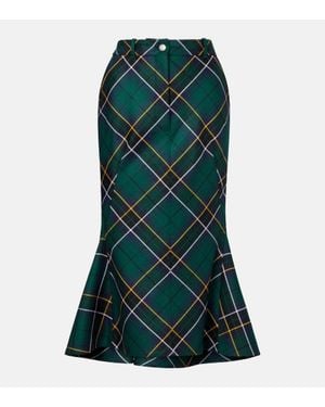 McQueen Tartan Wool Midi Skirt - Green