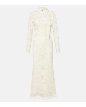 Elie Saab Floral Embroidered Tulle Midi Dress - Natural