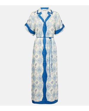 ALÉMAIS Pia Printed Linen Shirt Dress - Blue