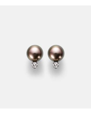Mikimoto Pendientes De Oro Blanco De 18 Ct Con Perlas Y Diamantes