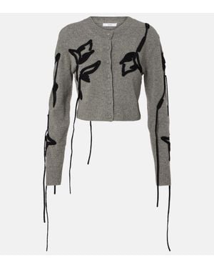 Erdem Cardigan Cropped De Lana Bordado - Negro